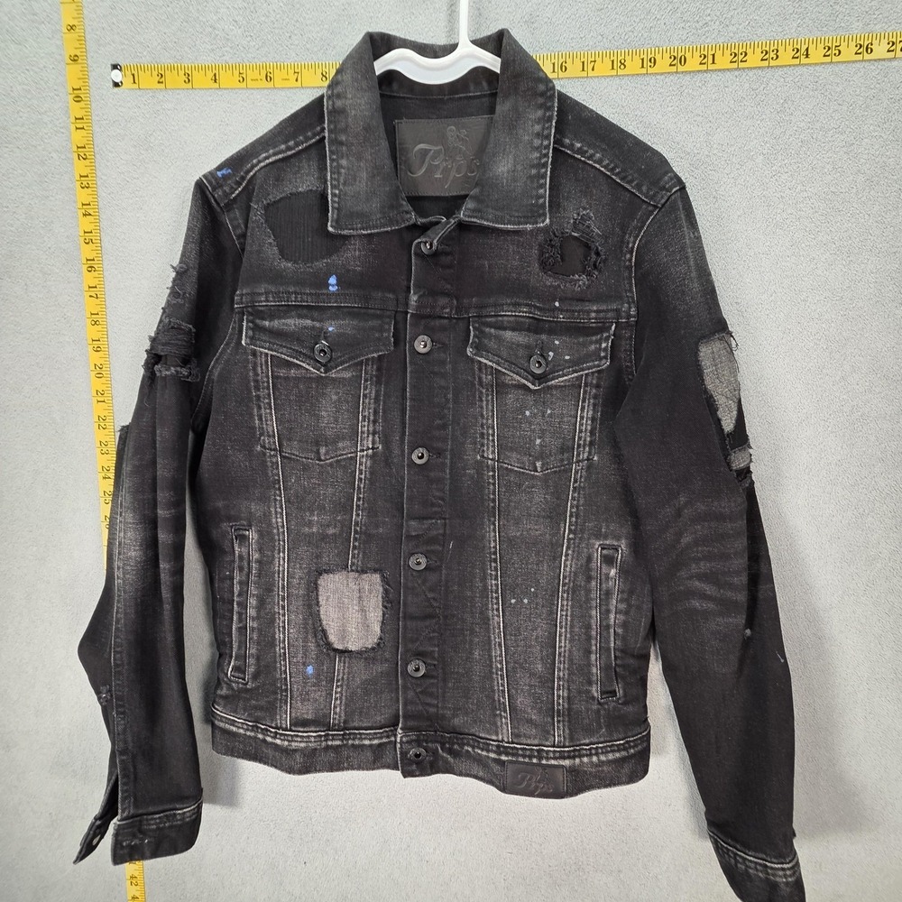 Prps Jacket Mens Small Black Distressed Denim Trucker Grunge Rock Style E89JT100
